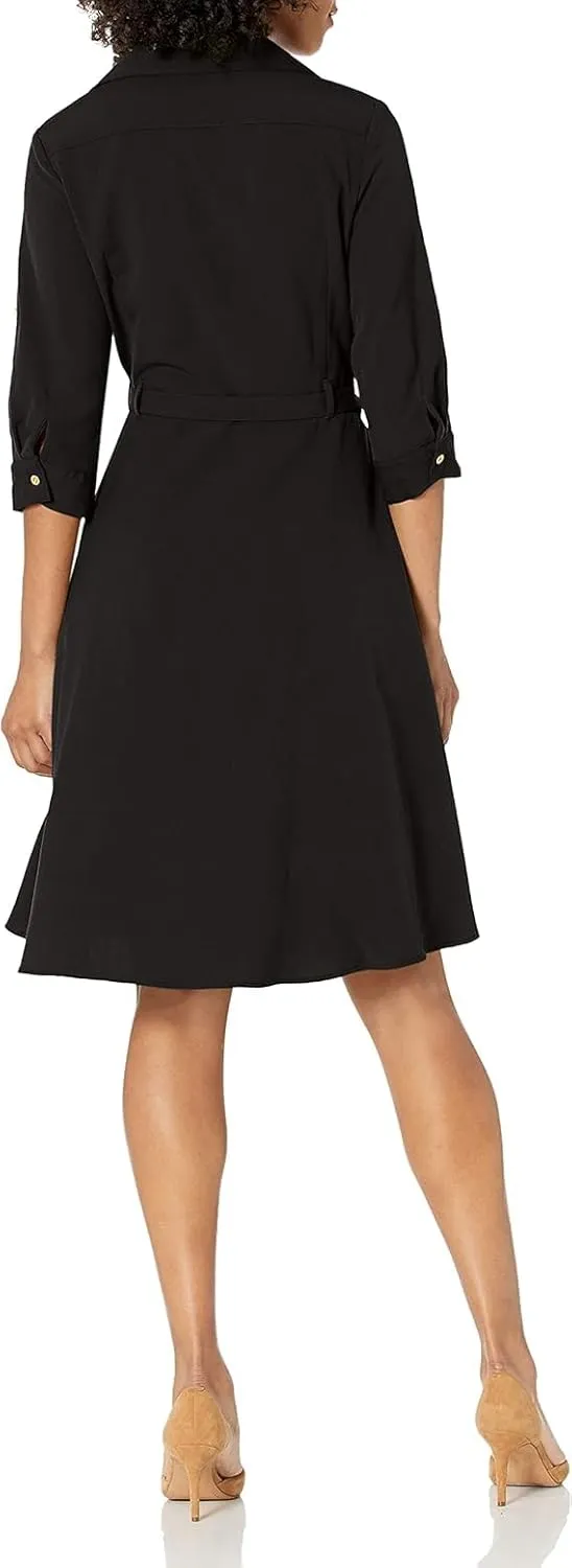 Sharagano Women's Button Front Pleated Shirt Casual Dress