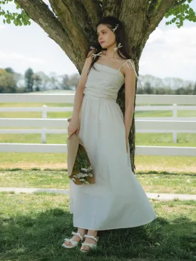 Shoulder Ribbon Gather Dress