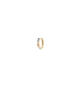 Single Rainbow Zirconia Small Hoop Earring 14K