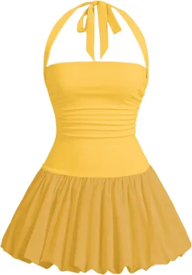 SOLY HUX Women's Bubble Mini Dress Y2K Halter Backless Club Party Graduation Short Dresses with Shorts Underneath