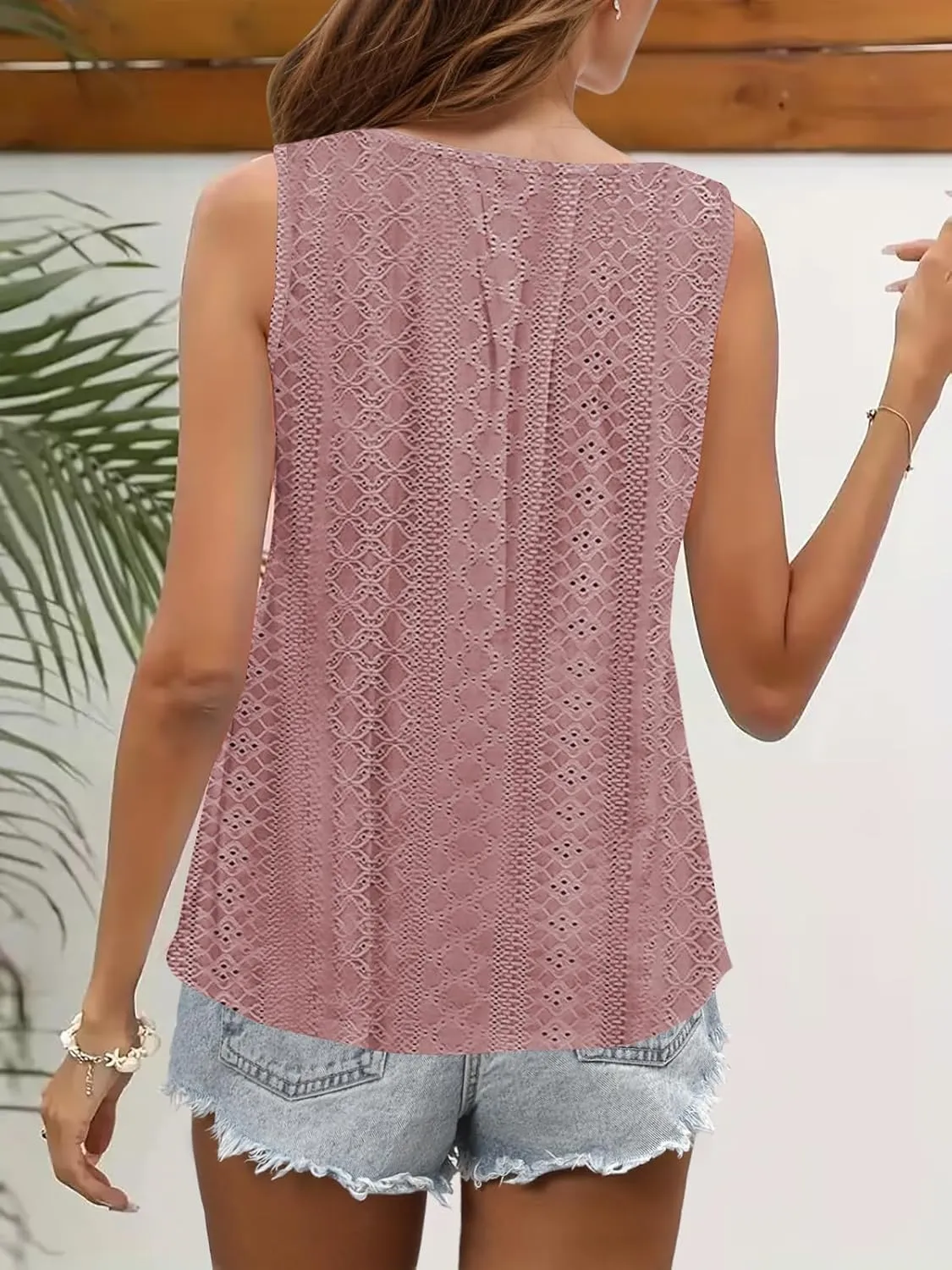 Summer Tank Tops for Women Pleated Square Neck O Ring Shoulder Sleeveless Shirts Casual Loose Fit Trendy Blouses
