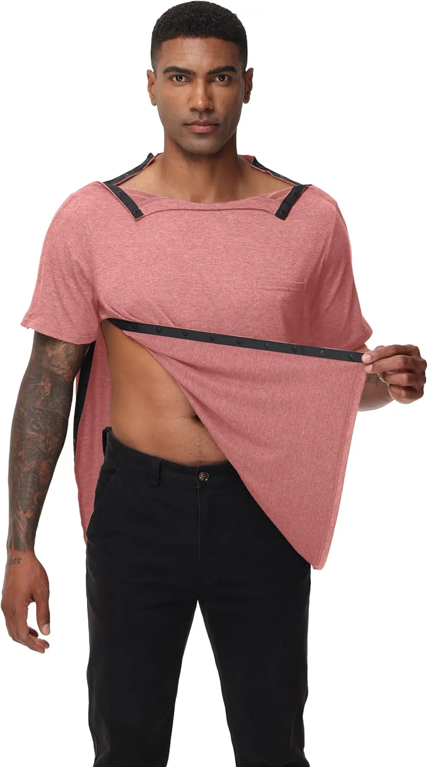 Unisex Post Shoulder Surgery Shirts After Rotator Cuff Surgery Shirt Snap Tearaway Shirts Chemo Port Adaptive Clothing