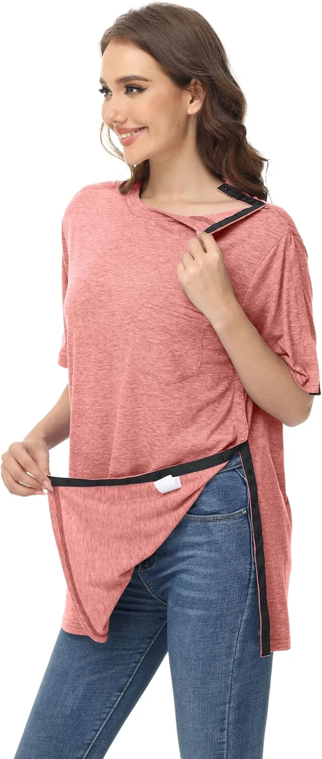 Unisex Post Shoulder Surgery Shirts After Rotator Cuff Surgery Shirt Snap Tearaway Shirts Chemo Port Adaptive Clothing