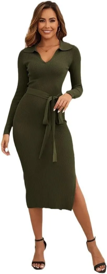 Women's 2025 Summer Bodycon Midi Dress Pencil Dress Ribbed Knit Slim Fit Side Slit Vacation Long Dresses