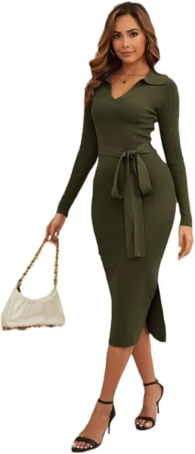 Women's 2025 Summer Bodycon Midi Dress Pencil Dress Ribbed Knit Slim Fit Side Slit Vacation Long Dresses