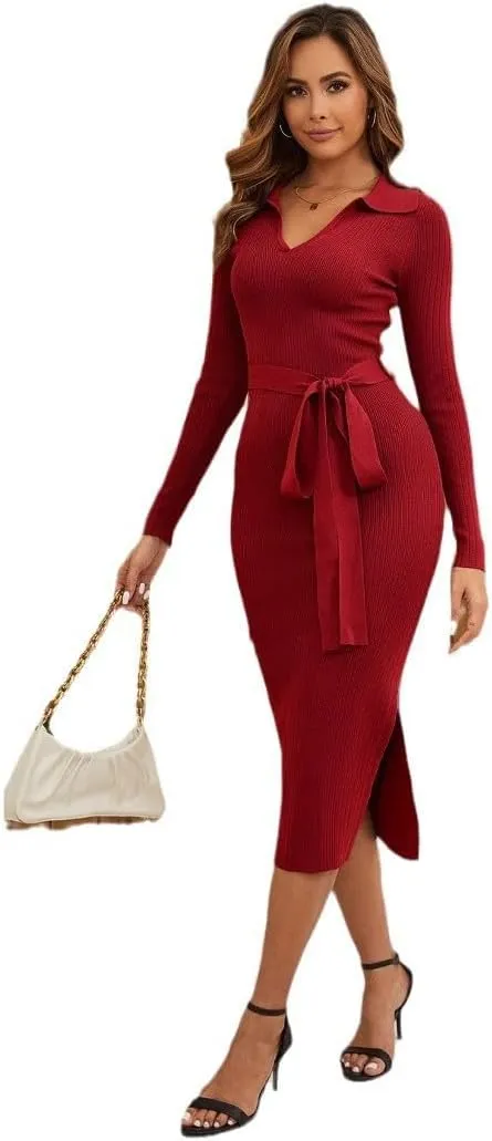 Women's 2025 Summer Bodycon Midi Dress Pencil Dress Ribbed Knit Slim Fit Side Slit Vacation Long Dresses