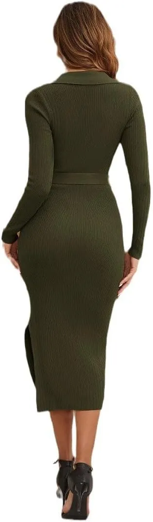 Women's 2025 Summer Bodycon Midi Dress Pencil Dress Ribbed Knit Slim Fit Side Slit Vacation Long Dresses