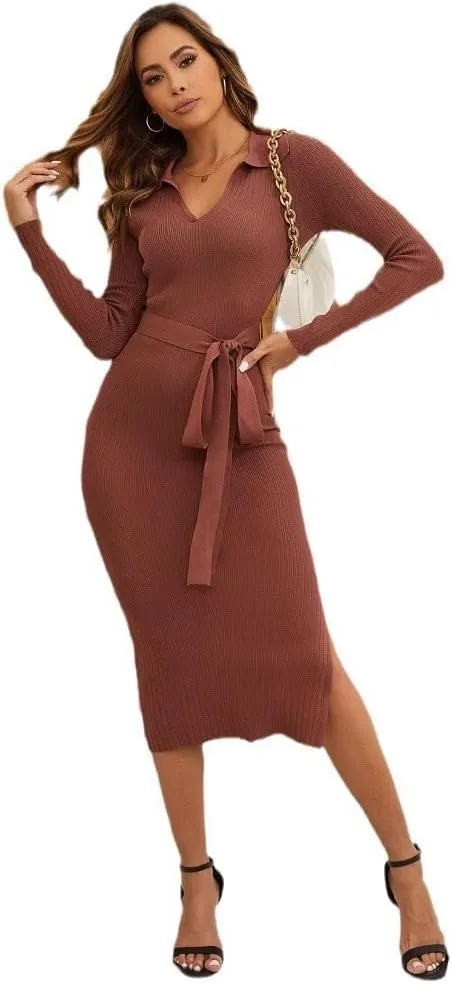 Women's 2025 Summer Bodycon Midi Dress Pencil Dress Ribbed Knit Slim Fit Side Slit Vacation Long Dresses