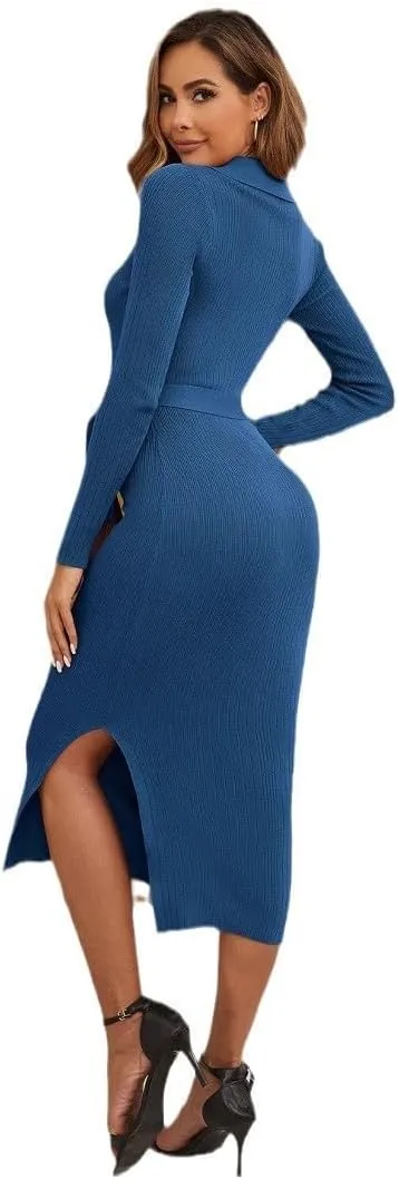 Women's 2025 Summer Bodycon Midi Dress Pencil Dress Ribbed Knit Slim Fit Side Slit Vacation Long Dresses
