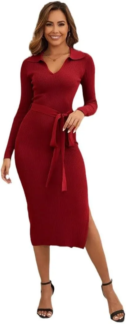 Women's 2025 Summer Bodycon Midi Dress Pencil Dress Ribbed Knit Slim Fit Side Slit Vacation Long Dresses