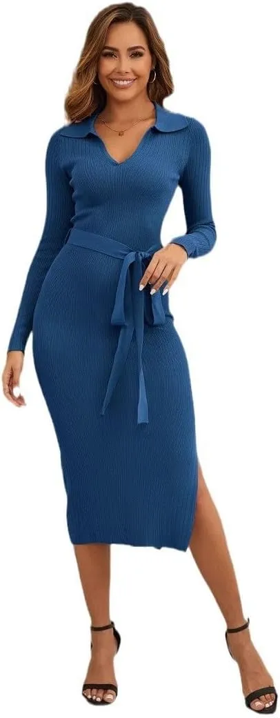 Women's 2025 Summer Bodycon Midi Dress Pencil Dress Ribbed Knit Slim Fit Side Slit Vacation Long Dresses