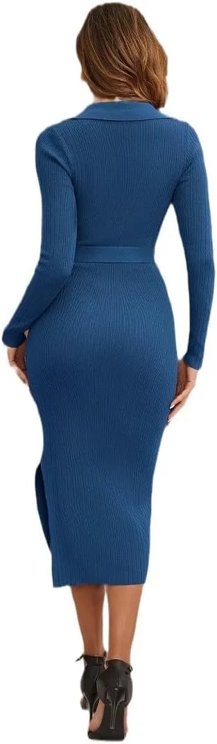 Women's 2025 Summer Bodycon Midi Dress Pencil Dress Ribbed Knit Slim Fit Side Slit Vacation Long Dresses