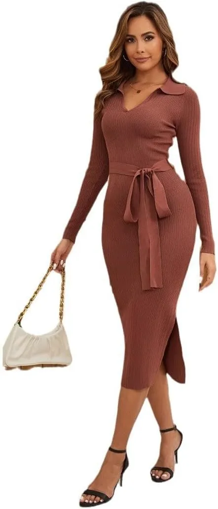 Women's 2025 Summer Bodycon Midi Dress Pencil Dress Ribbed Knit Slim Fit Side Slit Vacation Long Dresses