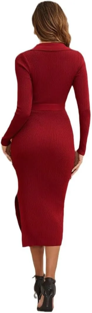 Women's 2025 Summer Bodycon Midi Dress Pencil Dress Ribbed Knit Slim Fit Side Slit Vacation Long Dresses
