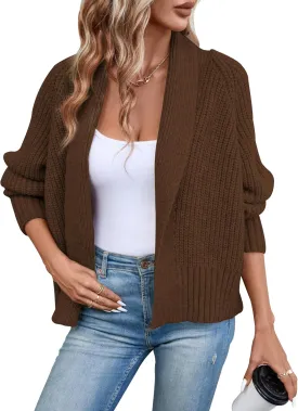 Women's Cardigan Sweaters Fall Winter Open Front Batwing Long Sleeve Shawl Neck Chunky Knit Loose Outwear Coats