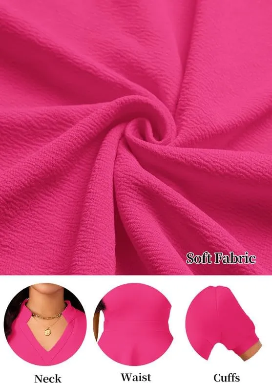 Womens Casual Summer Dresses Short Puff Sleeve V Neck A Line Wedding Guest Midi Dresses with Pockets
