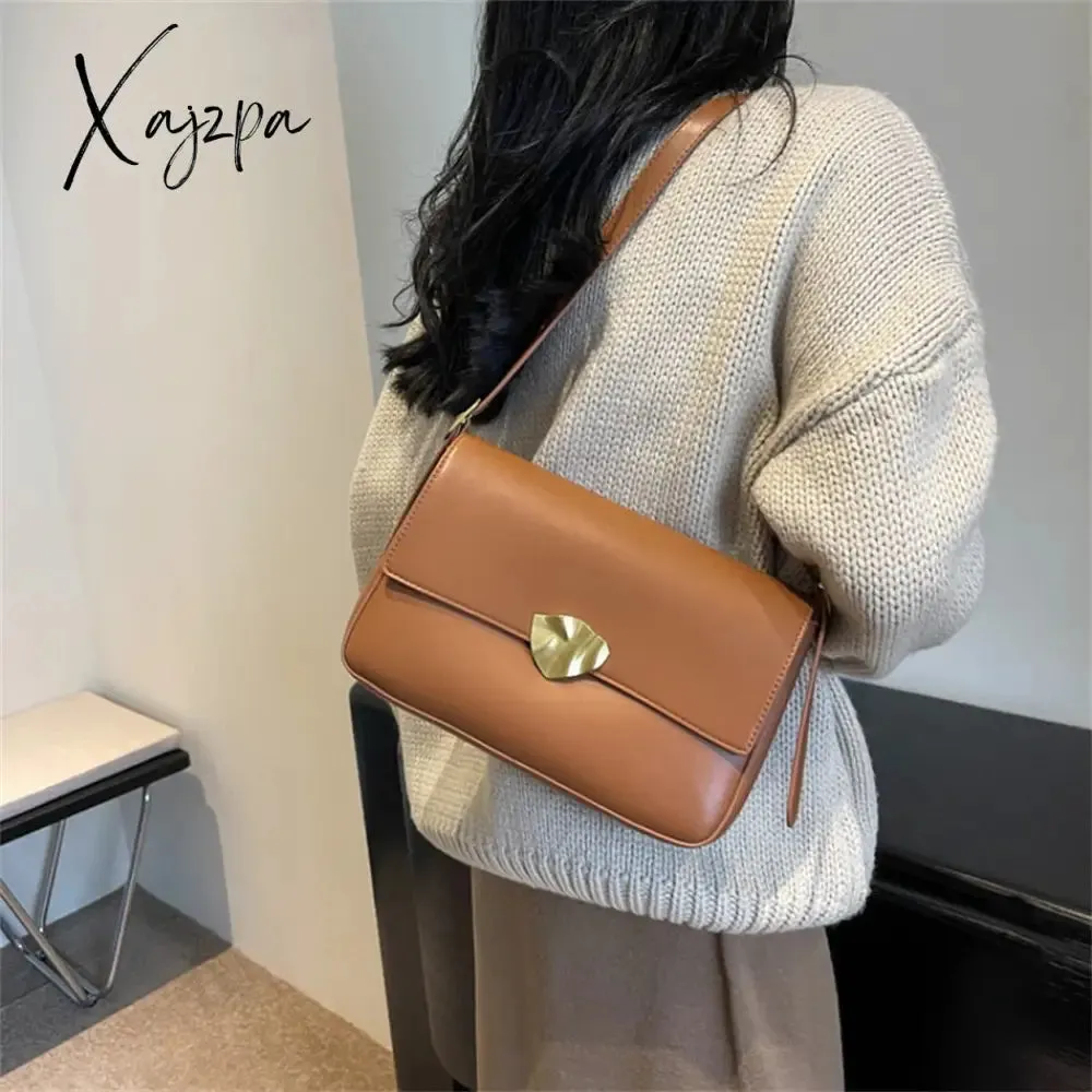 Xajzpa - Retro Brand Ladies Small Tote Bag PU Leather Shoulder Crossbody Bags for Women 2023 Designer Latest Trend Handbags and Purse New
