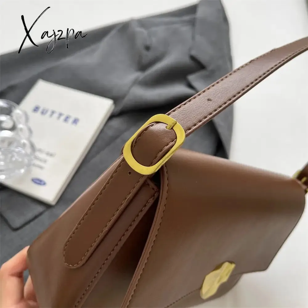 Xajzpa - Retro Brand Ladies Small Tote Bag PU Leather Shoulder Crossbody Bags for Women 2023 Designer Latest Trend Handbags and Purse New