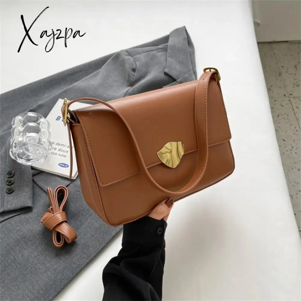 Xajzpa - Retro Brand Ladies Small Tote Bag PU Leather Shoulder Crossbody Bags for Women 2023 Designer Latest Trend Handbags and Purse New