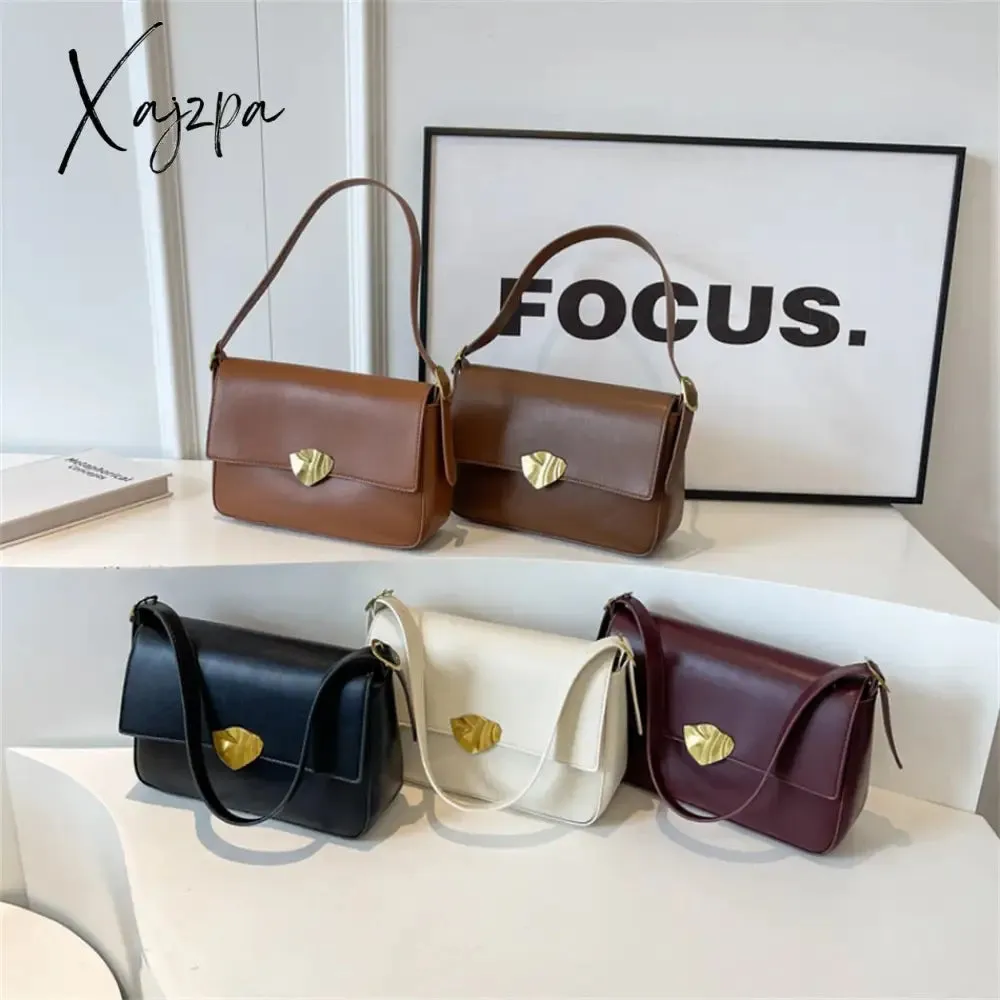 Xajzpa - Retro Brand Ladies Small Tote Bag PU Leather Shoulder Crossbody Bags for Women 2023 Designer Latest Trend Handbags and Purse New