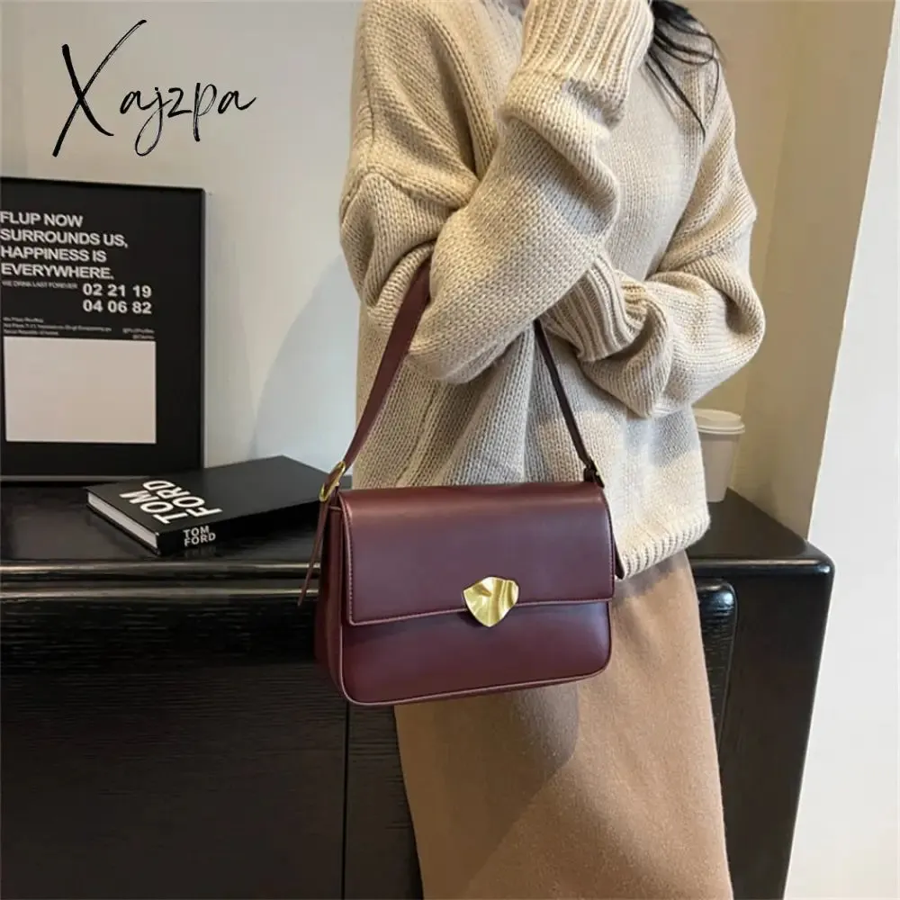 Xajzpa - Retro Brand Ladies Small Tote Bag PU Leather Shoulder Crossbody Bags for Women 2023 Designer Latest Trend Handbags and Purse New