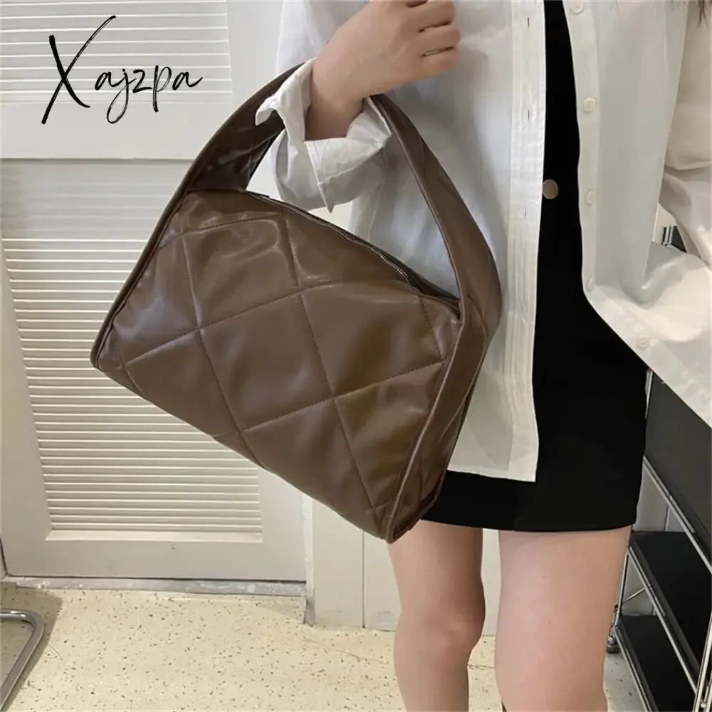 Xajzpa - Trend Quilted Plaid Design Women's Handbag Soft PU Leather Shoulder Side Bags for Women 2023 Fall Cute Totes Large Capacity New