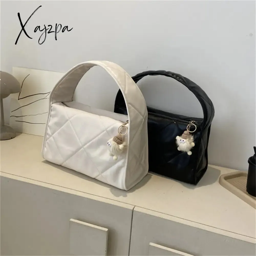 Xajzpa - Trend Quilted Plaid Design Women's Handbag Soft PU Leather Shoulder Side Bags for Women 2023 Fall Cute Totes Large Capacity New
