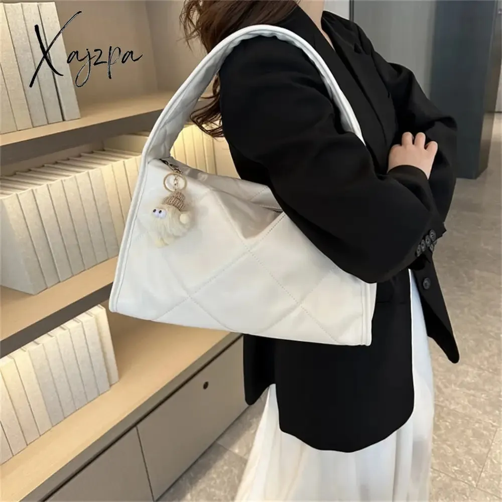 Xajzpa - Trend Quilted Plaid Design Women's Handbag Soft PU Leather Shoulder Side Bags for Women 2023 Fall Cute Totes Large Capacity New