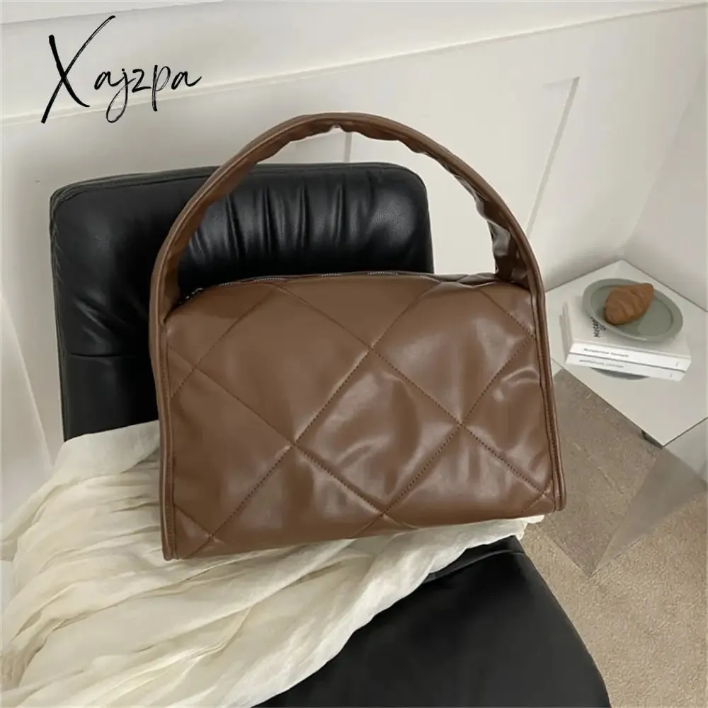 Xajzpa - Trend Quilted Plaid Design Women's Handbag Soft PU Leather Shoulder Side Bags for Women 2023 Fall Cute Totes Large Capacity New