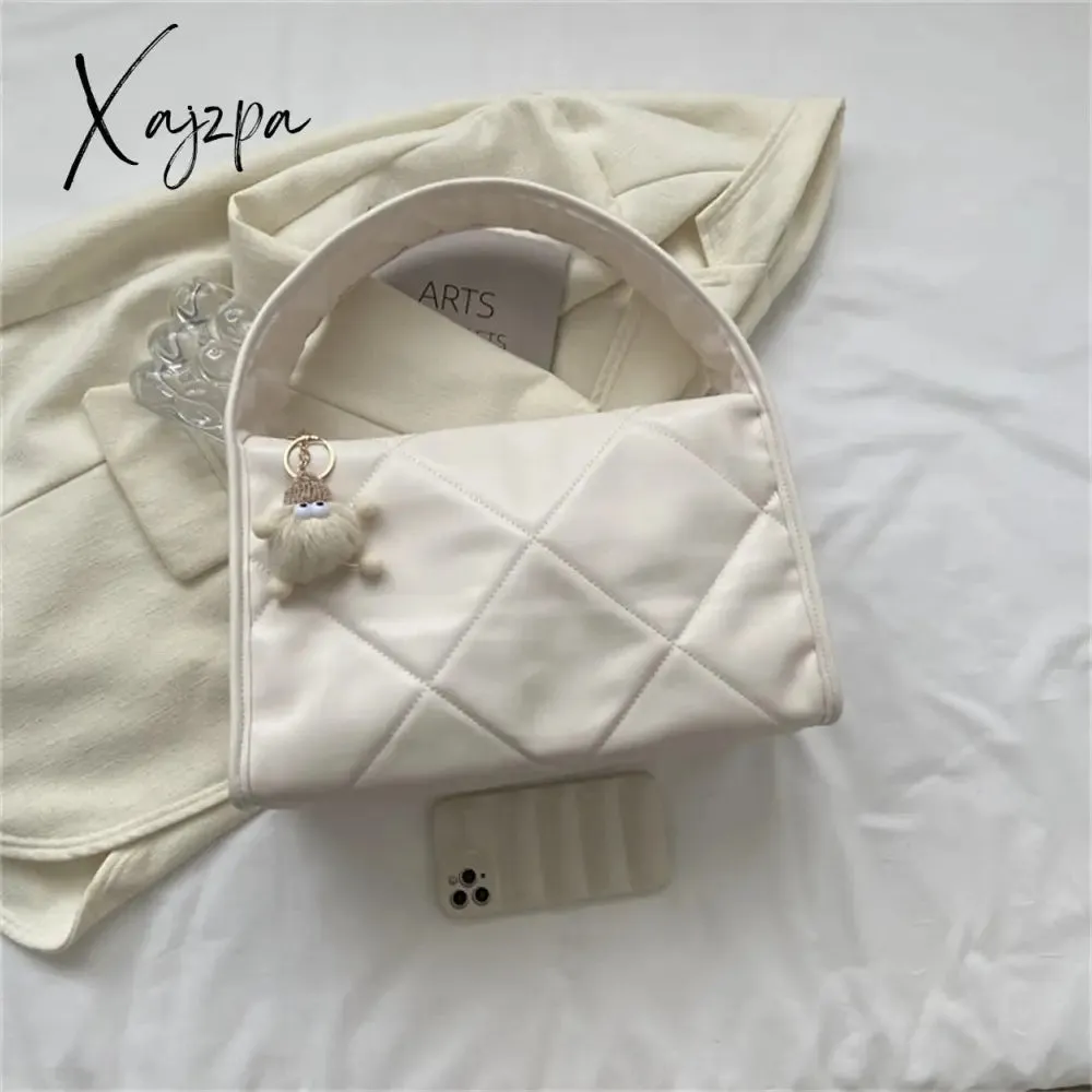 Xajzpa - Trend Quilted Plaid Design Women's Handbag Soft PU Leather Shoulder Side Bags for Women 2023 Fall Cute Totes Large Capacity New