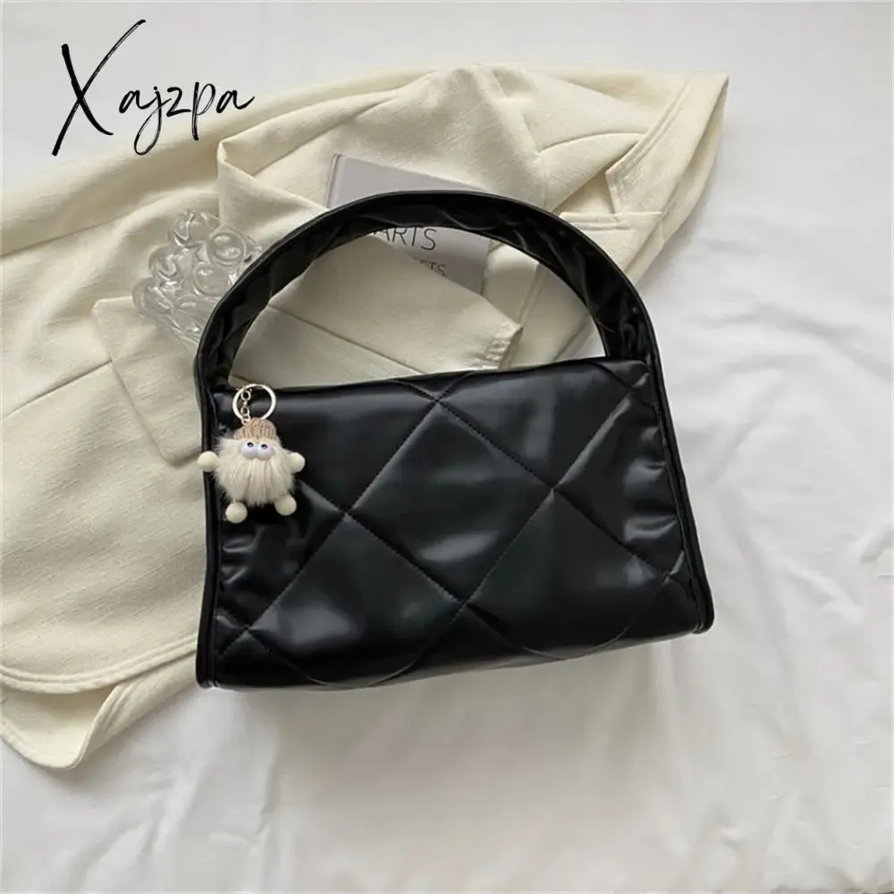 Xajzpa - Trend Quilted Plaid Design Women's Handbag Soft PU Leather Shoulder Side Bags for Women 2023 Fall Cute Totes Large Capacity New