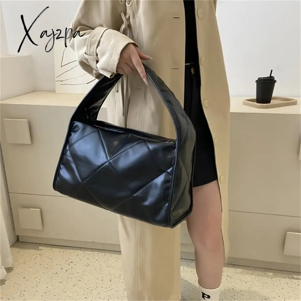 Xajzpa - Trend Quilted Plaid Design Women's Handbag Soft PU Leather Shoulder Side Bags for Women 2023 Fall Cute Totes Large Capacity New