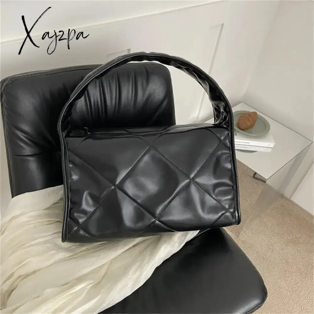 Xajzpa - Trend Quilted Plaid Design Women's Handbag Soft PU Leather Shoulder Side Bags for Women 2023 Fall Cute Totes Large Capacity New