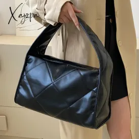 Xajzpa - Trend Quilted Plaid Design Women's Handbag Soft PU Leather Shoulder Side Bags for Women 2023 Fall Cute Totes Large Capacity New