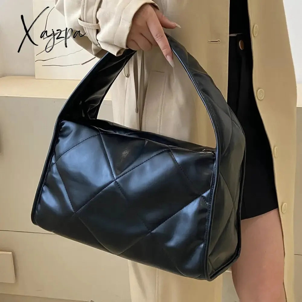 Xajzpa - Trend Quilted Plaid Design Women's Handbag Soft PU Leather Shoulder Side Bags for Women 2023 Fall Cute Totes Large Capacity New