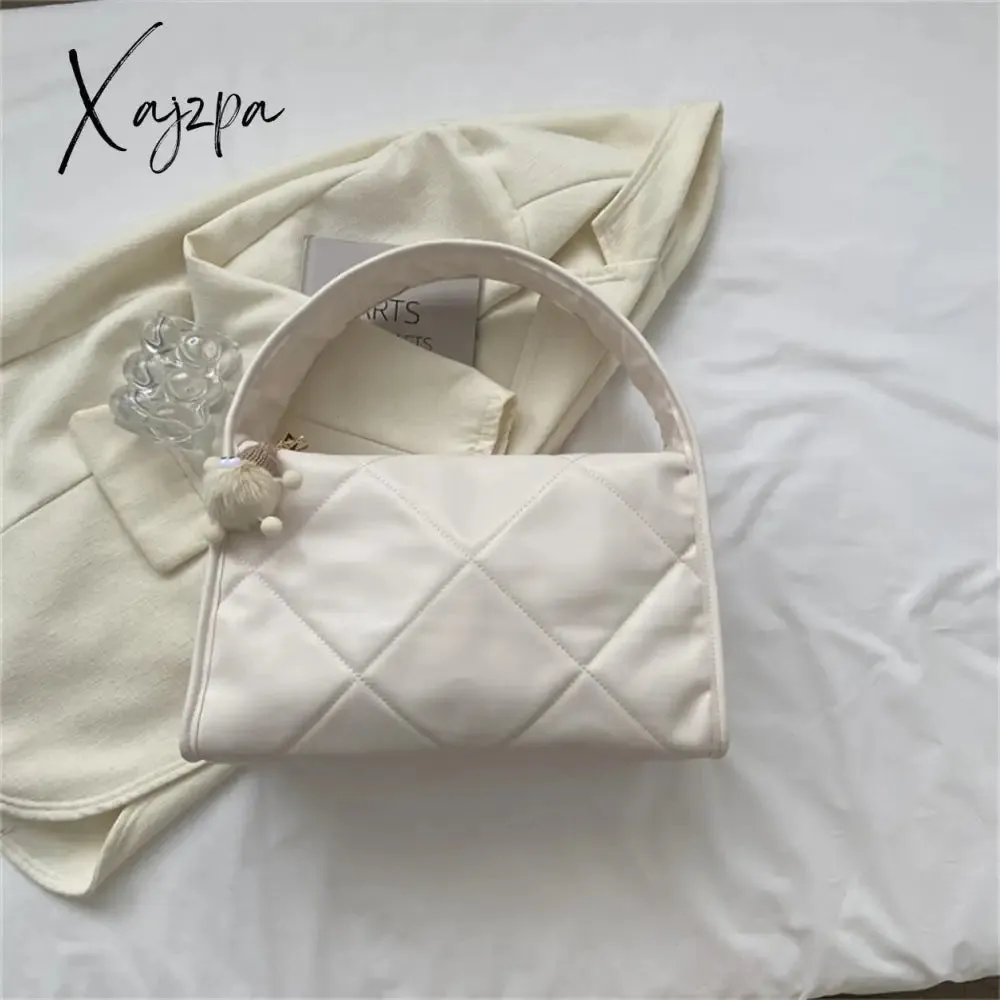 Xajzpa - Trend Quilted Plaid Design Women's Handbag Soft PU Leather Shoulder Side Bags for Women 2023 Fall Cute Totes Large Capacity New