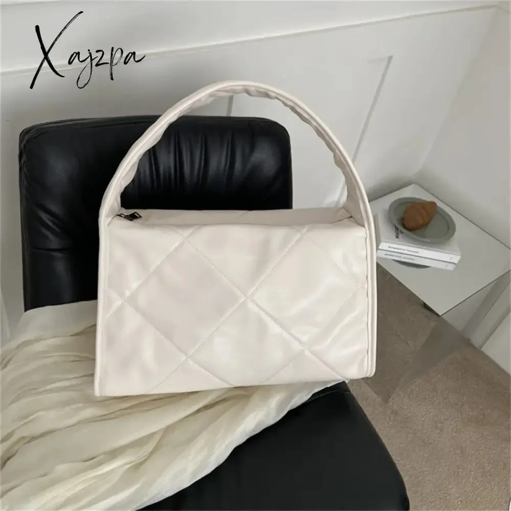 Xajzpa - Trend Quilted Plaid Design Women's Handbag Soft PU Leather Shoulder Side Bags for Women 2023 Fall Cute Totes Large Capacity New