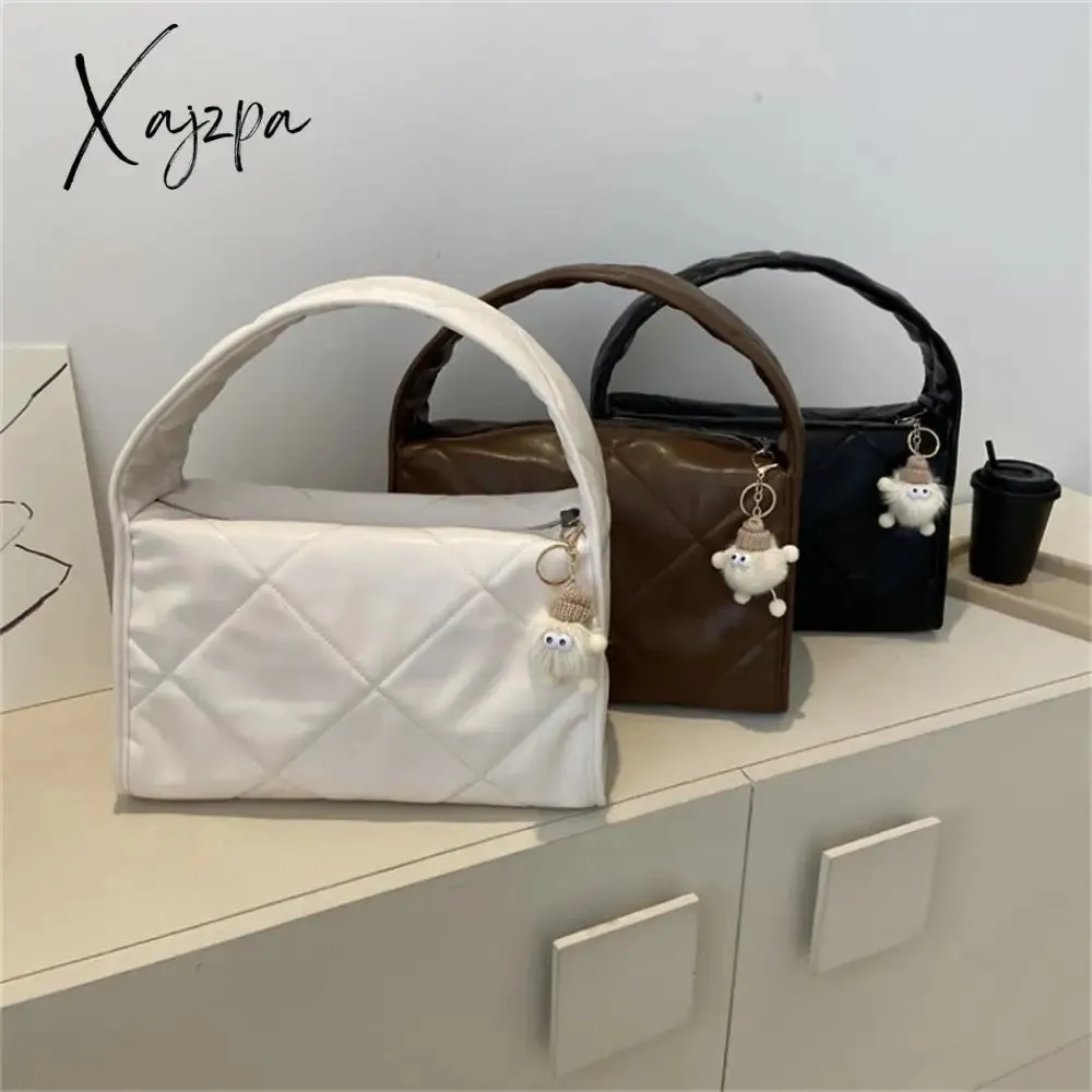 Xajzpa - Trend Quilted Plaid Design Women's Handbag Soft PU Leather Shoulder Side Bags for Women 2023 Fall Cute Totes Large Capacity New