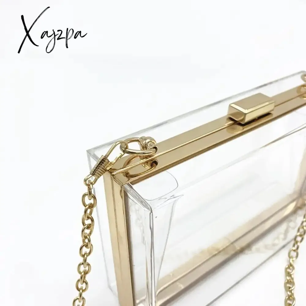 Xajzpa - Women Clear Purse Acrylic Clear Clutch Bag, Shoulder Handbag With Removable Gold Chain Strap Transparent Clutch Bag