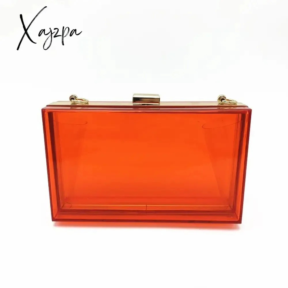 Xajzpa - Women Clear Purse Acrylic Clear Clutch Bag, Shoulder Handbag With Removable Gold Chain Strap Transparent Clutch Bag