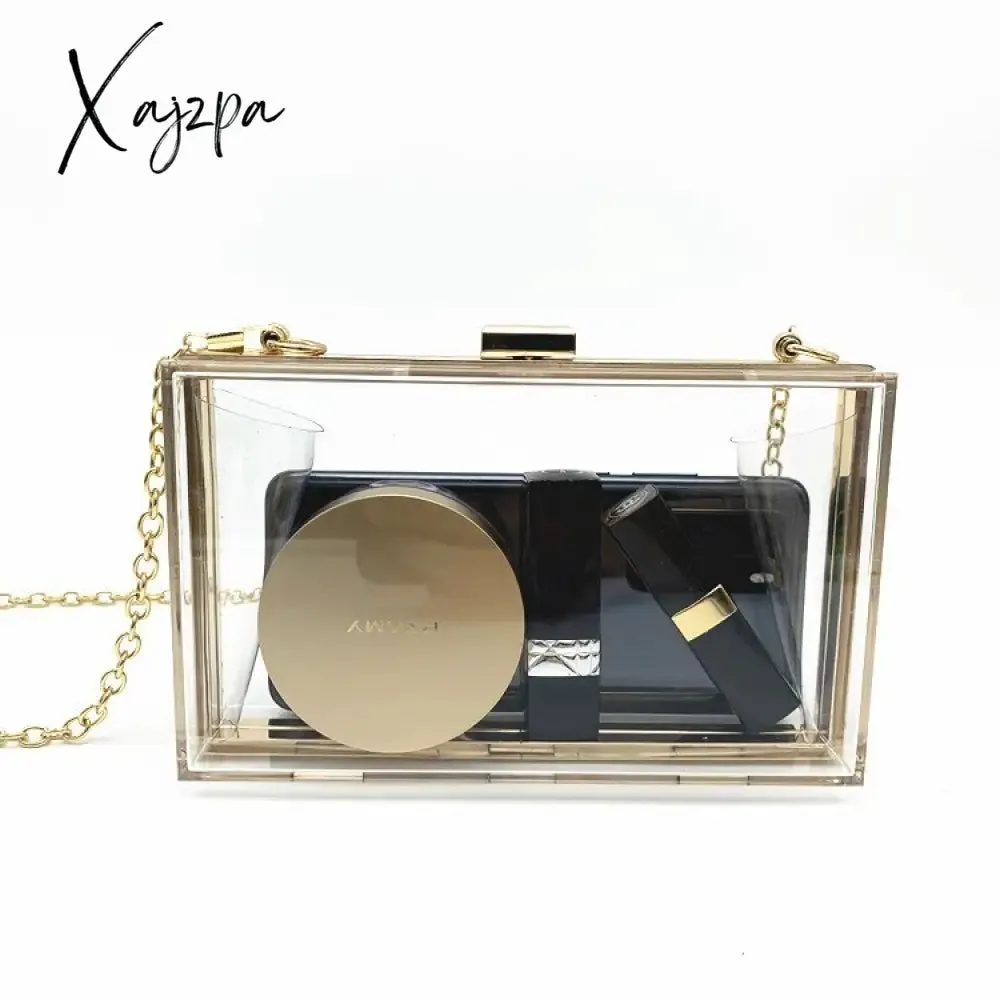 Xajzpa - Women Clear Purse Acrylic Clear Clutch Bag, Shoulder Handbag With Removable Gold Chain Strap Transparent Clutch Bag