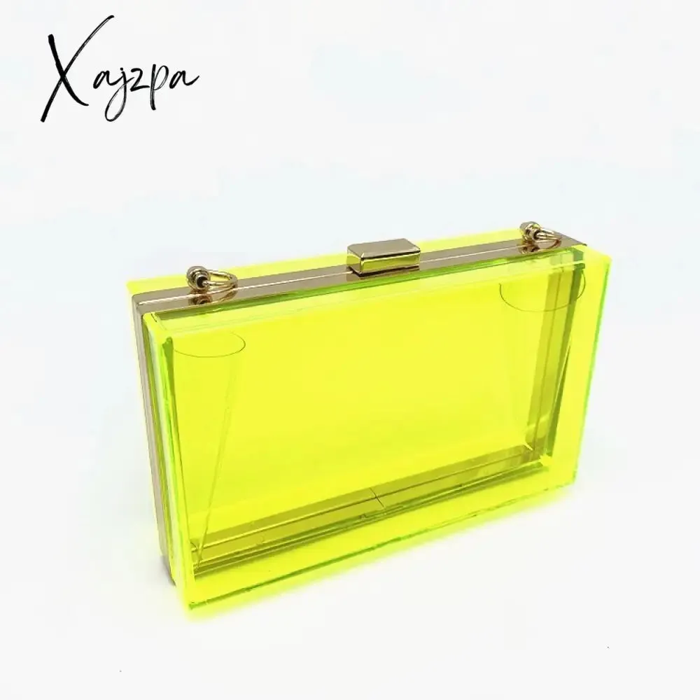 Xajzpa - Women Clear Purse Acrylic Clear Clutch Bag, Shoulder Handbag With Removable Gold Chain Strap Transparent Clutch Bag