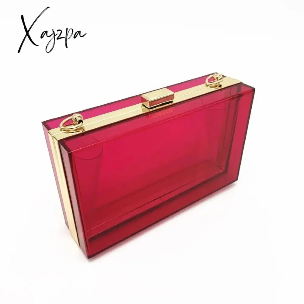Xajzpa - Women Clear Purse Acrylic Clear Clutch Bag, Shoulder Handbag With Removable Gold Chain Strap Transparent Clutch Bag