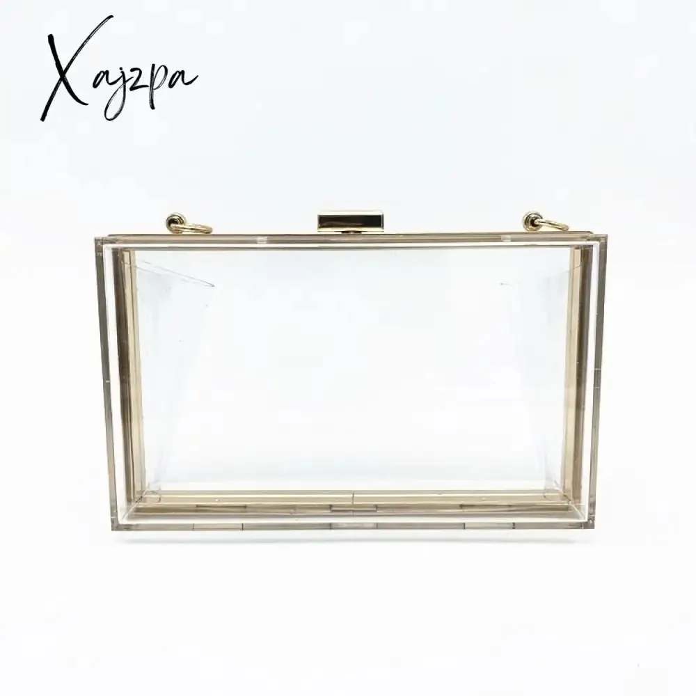 Xajzpa - Women Clear Purse Acrylic Clear Clutch Bag, Shoulder Handbag With Removable Gold Chain Strap Transparent Clutch Bag
