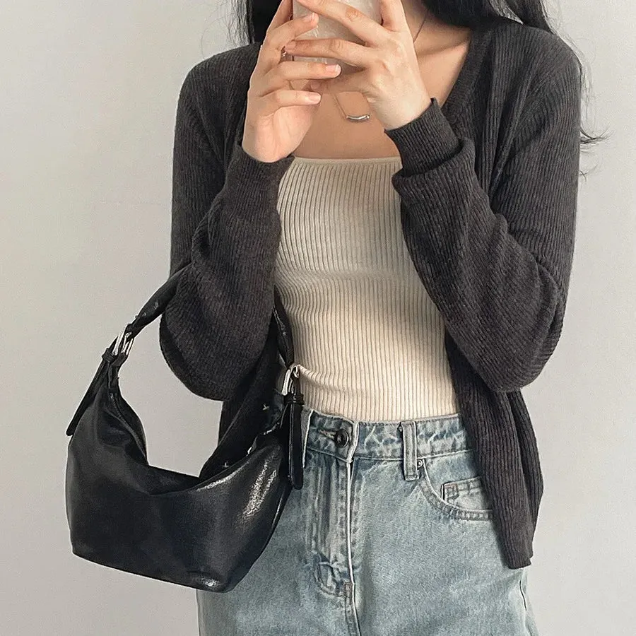 Y2K Style Silver PU Leather Small Underarm Bags for Women Korean Fashion Handle Shoulder Hobo Bag Handbags and Purses