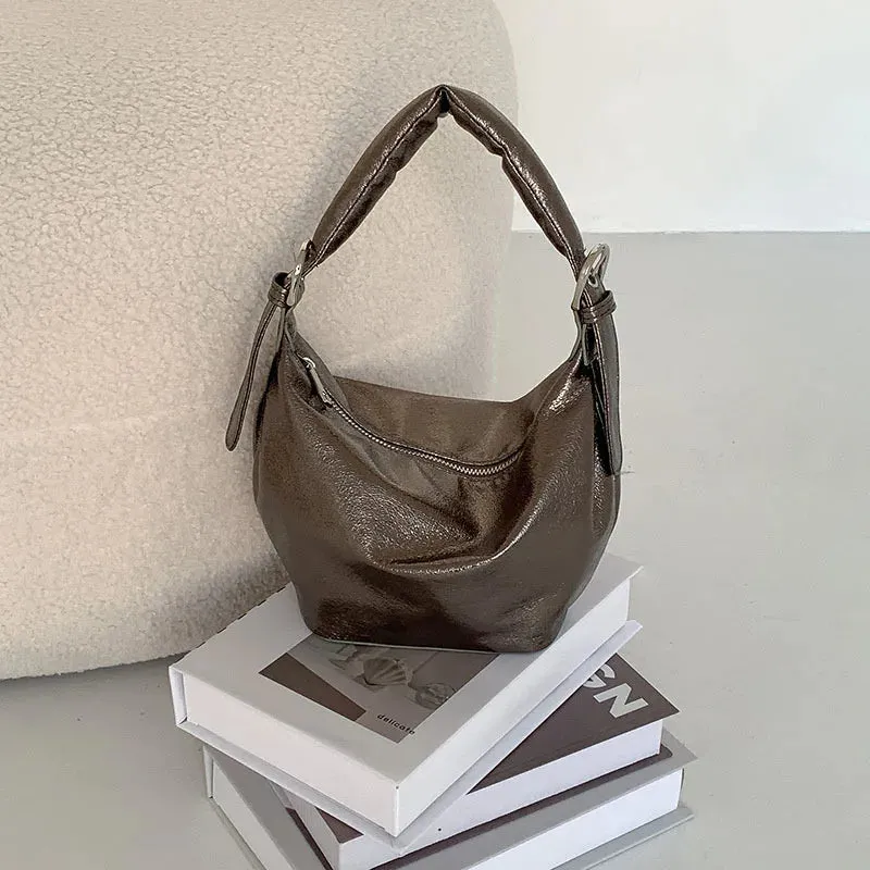 Y2K Style Silver PU Leather Small Underarm Bags for Women Korean Fashion Handle Shoulder Hobo Bag Handbags and Purses