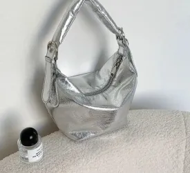 Y2K Style Silver PU Leather Small Underarm Bags for Women Korean Fashion Handle Shoulder Hobo Bag Handbags and Purses